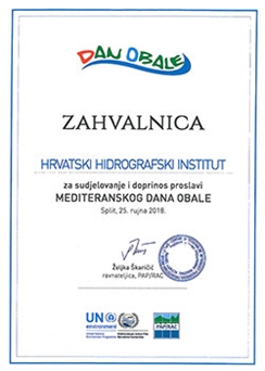 Zahvalnica Hrvatskom hidrografskom institutu za sudjelovanje na Mediteranskom danu obale