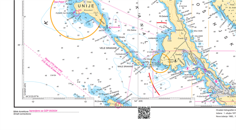 Hydrographic Institute of the Republic of Croatia implemented QR codes to official navigational charts and publications